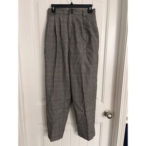 Herman Geist Vintage High Waist Wool Trouser Pants Women 10 Petite Pleated Plaid